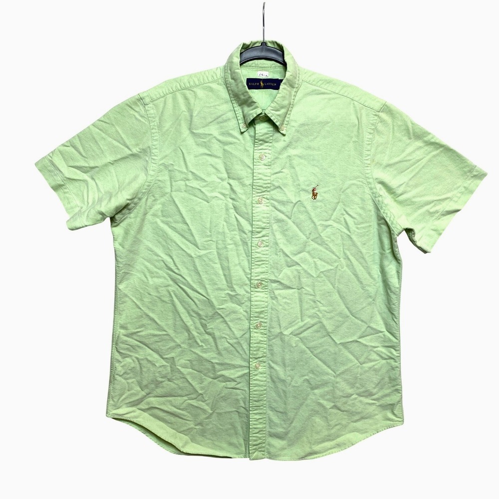 Ralph Lauren Shirt Mens Large Green Short Sleeve Button Up Cotton